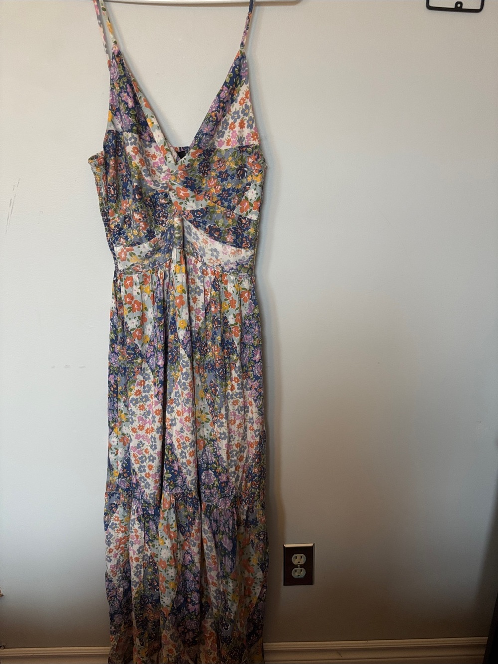 Angie Floral Spaghetti-Strap Maxi Dress in Purple, Orange, Yellow